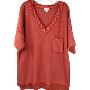 Sundance Rust V-Neck Oversized Knit Sweater with Pocket